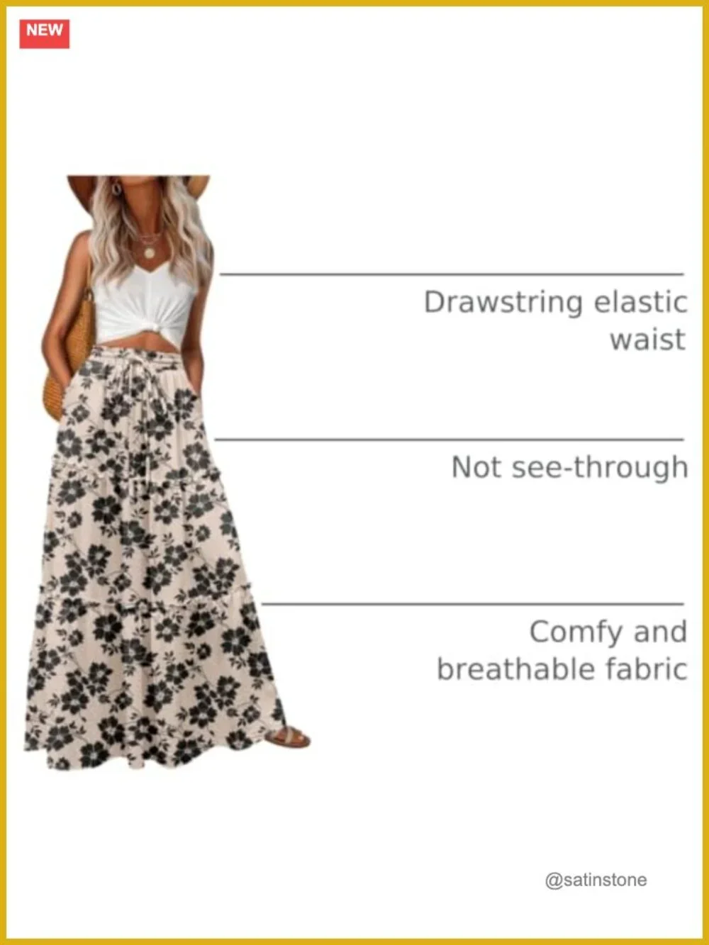Women's High Waisted Boho Floral Tiered Maxi Skirt with Pockets